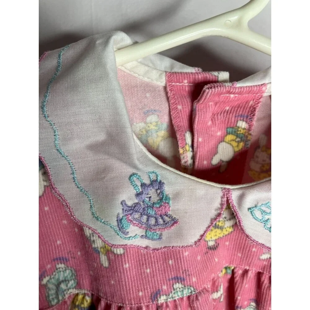 Vintage Osh Kosh Pink Corduroy Baby 12 Months Dress Bunny Bunnies On Ice
